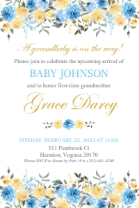 Grandbaby Yellow and Blue Shower Invitation 4x6": Grandbaby Yellow and Blue Shower Invitation
