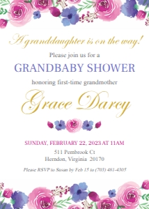 Grandbaby Purple and Pink Shower Invitation 5x7": Grandbaby Purple and Pink Shower Invitation