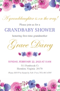 Grandbaby Purple and Pink Shower Invitation 4x6": Grandbaby Purple and Pink Shower Invitation