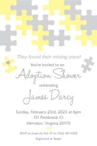 Puzzle Yellow 4x6": Puzzle Yellow Adoption Shower