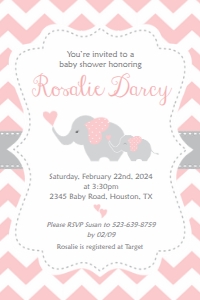 Elephant Baby Shower Invitation Girl 4x6": Elephant Baby Shower Invitation Girl