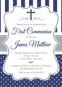 First Communion Boy Blue Stripes and Dots 5x7": First Communion Boy Blue Stripes and Dots