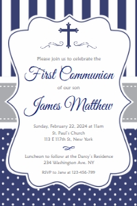 First Communion Boy Blue Stripes and Dots 4x6": First Communion Boy Blue Stripes and Dots