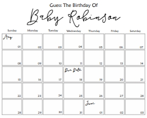 Guess The Due Date 10x8": Cursive Guess The Due Date
