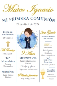 Cartel Primera Comunión Información Niño 24x36": Cartel Primera Comunión Información Niño