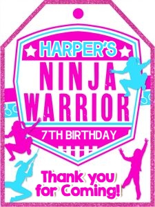 Ninja Warrior Girl Treat Tag Labels: NINJA WARRIOR GIRL EDITABLE PACKAGE