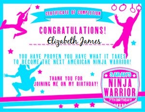 NINJA WARRIOR GIRL CERTIFICATE design preview