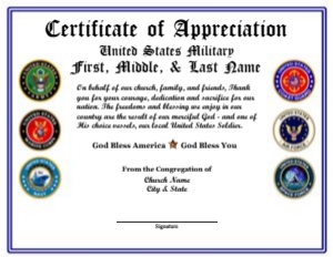 Design 8: MINISTRY US MILITARY ALL SERVICES APPRECIATION CERTIFICATE