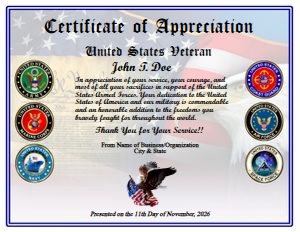 Design 42: D42 BUSINESS ALL SERVICES VETERAN APPRECIATION CERTIFICATE