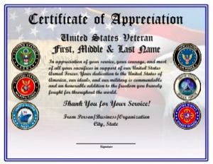 Design 7: ALL SERVICES VETERAN APPRECIATION CERTIFICATE