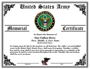 Design 10: US MILITARY FALLEN HERO MEMORIAL CERTIFICATE