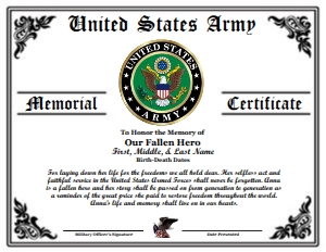 Design 25: D25 US ARMY FEMALE FALLEN HERO MEMORIAL CERTIFICATE