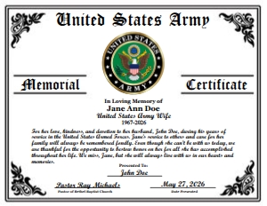 Design 21 White: D21 US ARMY WIFE MEMORIAL CERTIFICATE
