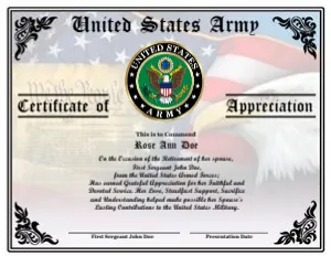 Design 14 Army Wife: D14  US MILITARY RETIREMENT CEREMONY WIFE CERTIFICATE