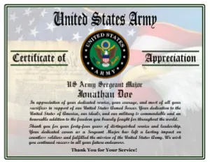Design 5: US ARMY RETIREMENT CERTIFICATE
