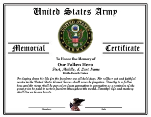 Design 10 B: US MILITARY FALLEN HERO MEMORIAL CERTIFICATE