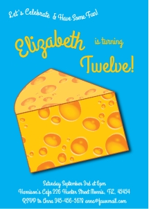 Cheese Birthday Party Invitation Kids Wedge cute: Cheese Birthday Party Invitation Kids Wedge cute