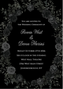 Black and White Rose Elegant Gothic Wedding Invitation: Black and White Rose Elegant Gothic Wedding Invitation
