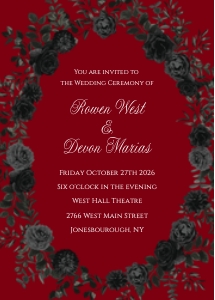 Red and Black Rose Elegant Gothic Wedding Invitation: Red and Black Rose Elegant Gothic Wedding Invitation