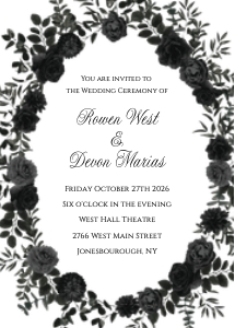 White and Black Rose Elegant Gothic Wedding Invitation: White and Black Rose Elegant Gothic Wedding Invitation