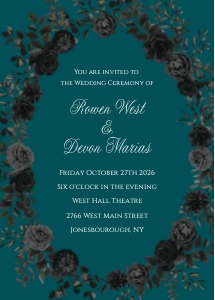 Teal and Black Rose Elegant Gothic Wedding Invitation: Teal and Black Rose Elegant Gothic Wedding Invitation