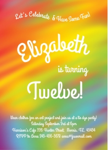 Rainbow Tie Dye Kids Birthday Party Invitation: Rainbow Tie Dye Kids Birthday Party Invitation