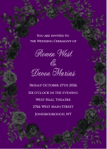 Purple and Black Rose Elegant Gothic Wedding Invitation: Purple and Black Rose Elegant Gothic Wedding Invitation