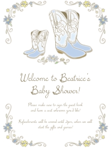 Cowboy Baby Shower Sign Country Western Blue Boy Boots design preview