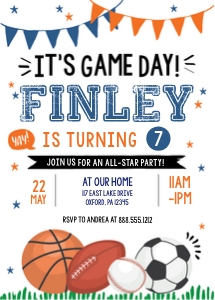 invite - sports game day blue orange design preview