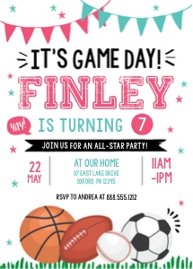invite - sports game day pink blue design preview
