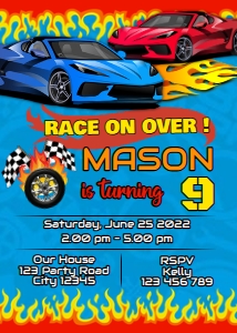 Race Car Invitation Digital Download Printable Corjl Template Bir design preview