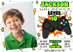 Gamer Photo Invitation Digital Download Printable Picture Invite design preview