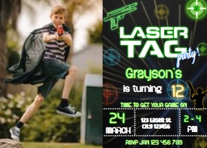 Laser Tag Photo Invitation Digital Download Printable Neon Pictur design preview