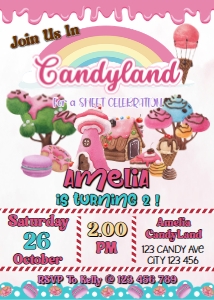 Candy Land Invitation Card Digital Download Printable Sweet Bday design preview