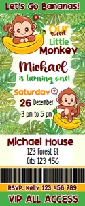 Cute Monkey Invitation Ticket Digital Download Printable Jungle A design preview
