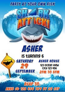 Shark Invitation Card Digital Download Printable Corjl Template J design preview