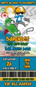 Skateboard Invitation Ticket Digital Download Printable Urban Adm design preview