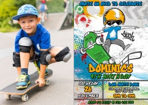 Skateboard Photo Invitation Digital Download Printable Urban Pict design preview
