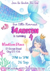 Mermaid Invitation Card Digital Download Printable Under The Sea design preview