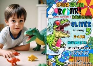 Dinosaur Photo Invitation Digital Download Printable Roaring Pict design preview
