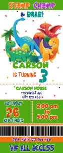 Dinosaur Ticket Invitation Digital Download Roar Birthday Admit O design preview