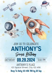 Astronaut Invitation Card Digital Download Printable Outer Space design preview