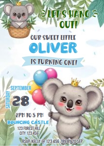 Koala Invitation Card Digital Download Printable Eucalyptus Birth design preview