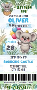 Koala Invitation Ticket Digital Download Printable Eucalyptus Acc design preview