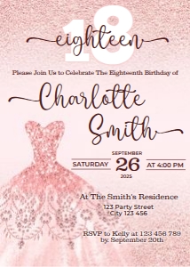 Rose Gold Invitation Card Digital Download Editable Corjl Templat design preview