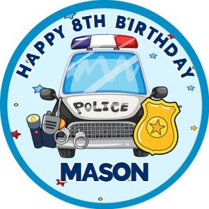 Police03-CakeImageRound: Personalized Police Car Cake Image Topper, Cop Cake Decorations,