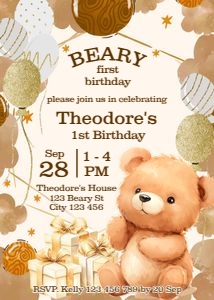Bear Invitation Digital Download Personalized Printable Birthday design preview