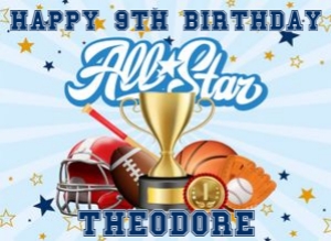 All Star Sports Square Cake Topper, Custom Party Decor, Printable design preview