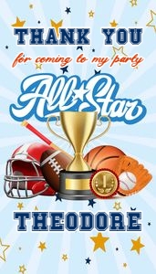 All Star Sports Favor Tags, Thank You Cards, Instant Download MVP design preview