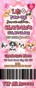 Puppy Ticket Invitation, Dog Admit One Pass, Instant Download DO1 design preview